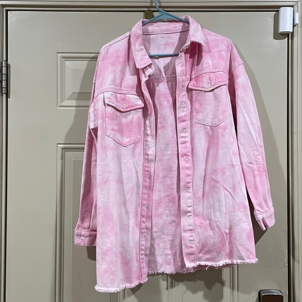 Pink tie dye denim jacket